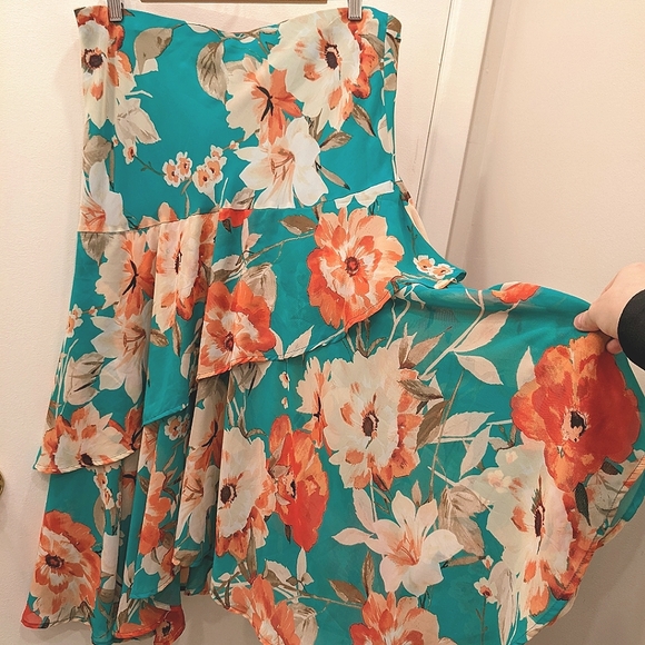 Jules & Leopold floral turquoise print tiered dress - L - Picture 1 of 5